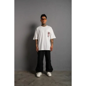 Erkek Sırt Baskılı A Kalite Oversize T-shirt - Beyaz