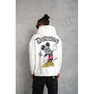 Erkek Üç İplik Baskılı Kapüşonlu Sweat - Beyaz