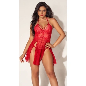 For Dreams 8604 Kırmızı Dantelli Boyundan Askılı Gecelik Takım