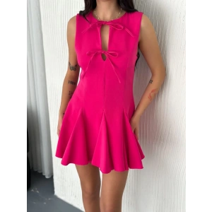 Göğüs Bağlamalı Kolsuz Mini Boy Elbise - Pembe