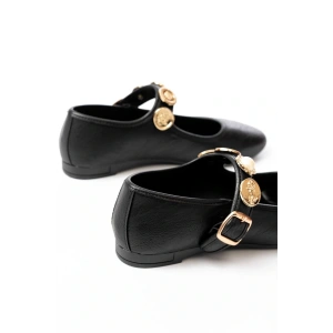 İNF-6363 Siyah Baret Tokalı Günlük Bayan Ayakkabı