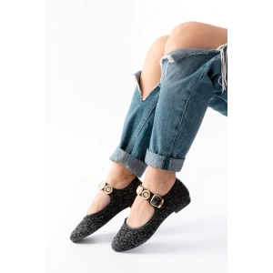 İNF-6363 Siyah Havlu Desenli Baret Tokalı Günlük Bayan Ayakkabı