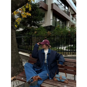 Jeans Detaylı Cıtcıtlı Ceket Mont - Lacivert