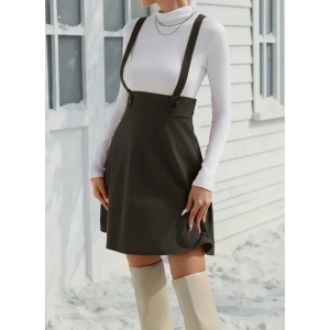 Kadın Askılı Düğmeli Mini Süet Elbise