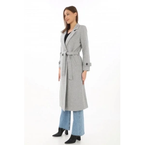 Kadın Astarlı Balık Sırtı Kaşmir Kaşe Kaban - Gri