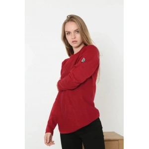 Kadın Biskilet Yaka Kolu Armalı - Kırmızı