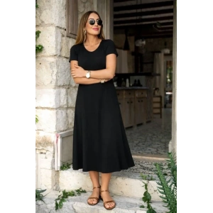 Kadın Kısa Kollu V Yakalı Yırtmaçlı Midi Viskon Elbise