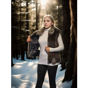 Kadın Kolsuz Fermuarlı Yelek - Kahve