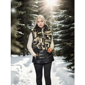 Kadın Kolsuz Hakiki Deri Kürk - Siyah