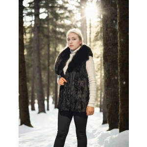 Kadın Kolsuz Hakiki Kürk - Siyah