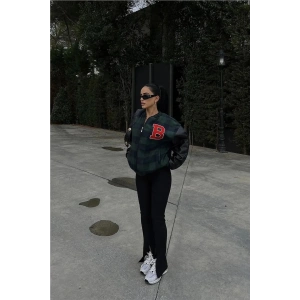 Kadın Pötikare Desen Nakışlı Kolej Ceket - Haki