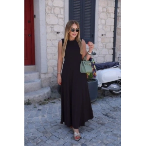 Kadın Sıfır Kollu Bisiklet Yaka Viskon Elbise