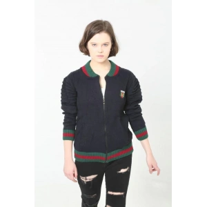 Kadın Tam Fermuarlı Triko Hırka - Lacivert