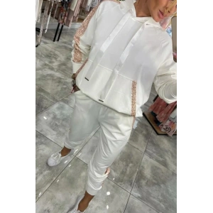 Kadın Uzun Kollu Kapşonlu Pulpayet Detay Viskon Iki Iplik Bluz Ve Pantolon Ikili Takım