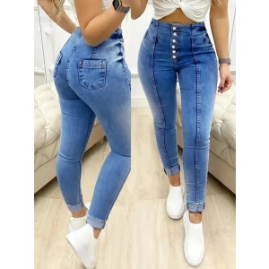 Kadın Yüksek Bel önden Düğmeli Jean Pantolon