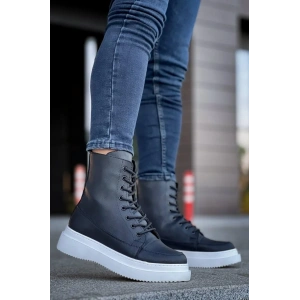 KB-0991  Kuback Siyah Cilt Yüksek Taban  Bağcıklı  Postal Bot