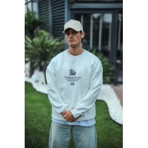 Kışlık Bisiklet Yaka Ön Ve Arka Baskılı SweatShirt - Beyaz