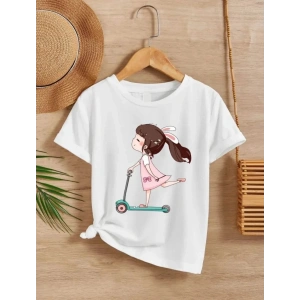 Kız Çocuk Bisiklet Yaka Baskılı T-Shirt - Beyaz