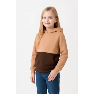 Kız Çocuk Kapüşonlu Kanguru Çepli Parçalı SweatShirt - Renkli