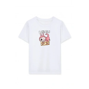 Kız Labubu Çocuk Baskılı T-Shirt - Beyaz