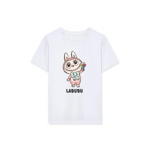 Kız Labubu Çocuk Baskılı T-Shirt - Beyaz