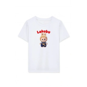 Kız Labubu Çocuk Baskılı T-Shirt - Beyaz