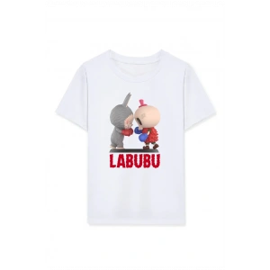 Kız Labubu Çocuk Baskılı T-Shirt - Beyaz