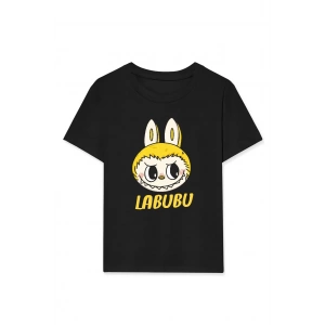 Kız Labubu Çocuk Baskılı T-Shirt - Siyah