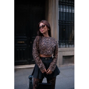 Leopar desenli Uzun Kollu Crop - Leopar