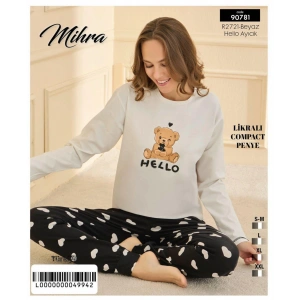 Mihra 90781 Kadın Ayıcıklı Uzun Kol Pijama Takımı