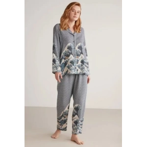 Nautıca W617 Kadın Uzun Kollu Önden Düğmeli Pijama Takımı