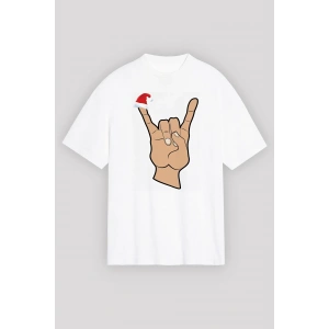 Noel Başlıklı Serçe Parmak T-shirt - Beyaz