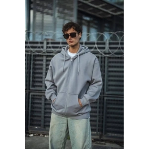 Oversize Tam Fermuarlı Uzun Kol Hırka - Gri