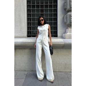 Paulo Gold Düğmeli Yelek Pantolon Takım 9976