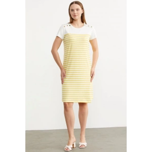 Sementa 77482 Düğme Detaylı Çizgili Penye Elbise