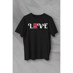 Sevgililer Günü İçin Özel Tasarım Love Baskılı T-shirt - Siyah