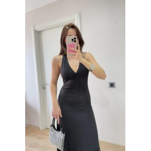 Sırt dekolteli Uzun Elbise - Siyah