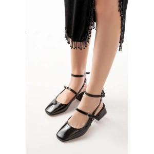 ST-003 Siyah Rugan Günlük 4 cm Topuklu Bayan Ayakkabı