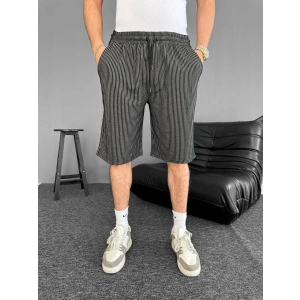 Su Yolu Çizgili Ön Arka Cepli Şort Yazlık Nefes Alabilir - Siyah