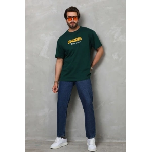 Unisex Basic Bisiklet Yaka Oversize T-Shirt - Yeşil