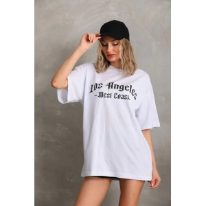 Unisex Baskılı Oversize T-Shirt - Beyaz
