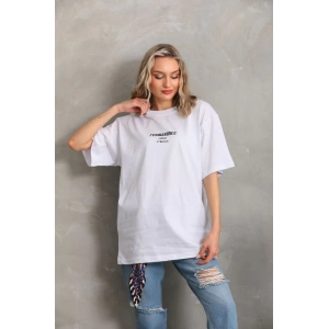 Unisex Baskılı Oversize T-Shirt - Beyaz