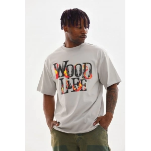 Unisex Baskılı Oversize T-Shirt - Gri