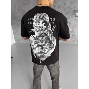 Unisex Baskılı Oversize T-Shirt - Siyah