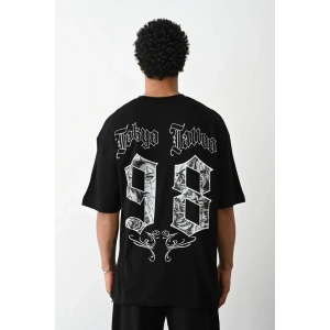 Unisex Baskılı Oversize T-Shirt - Siyah