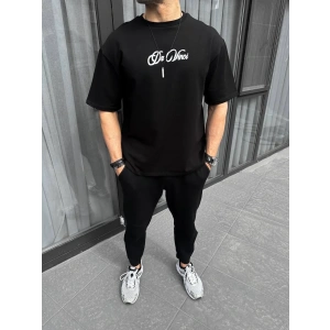 Unisex Baskılı Oversize T-Shirt - Siyah