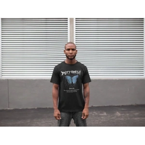 Unisex Bisiklet Yaka Baskılı Oversize T-Shirt - Siyah