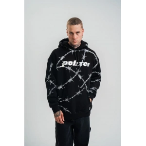 Unisex Kapşonlu Varak ve Pano Baskılı SweatShirt- Siyah