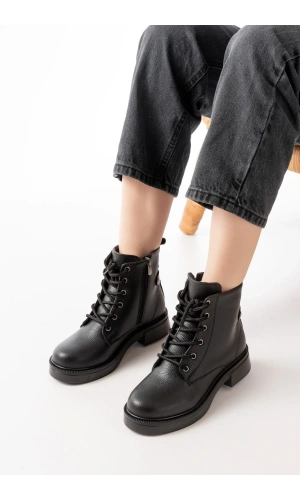 02-2003 Siyah Galata Bağcıklı Fermuarlı Günlük Kadın Bot
