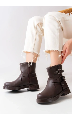 02-2013 Kahverengi Toka Aksesuarlı Fermuarlı Günlük Kadın Bot